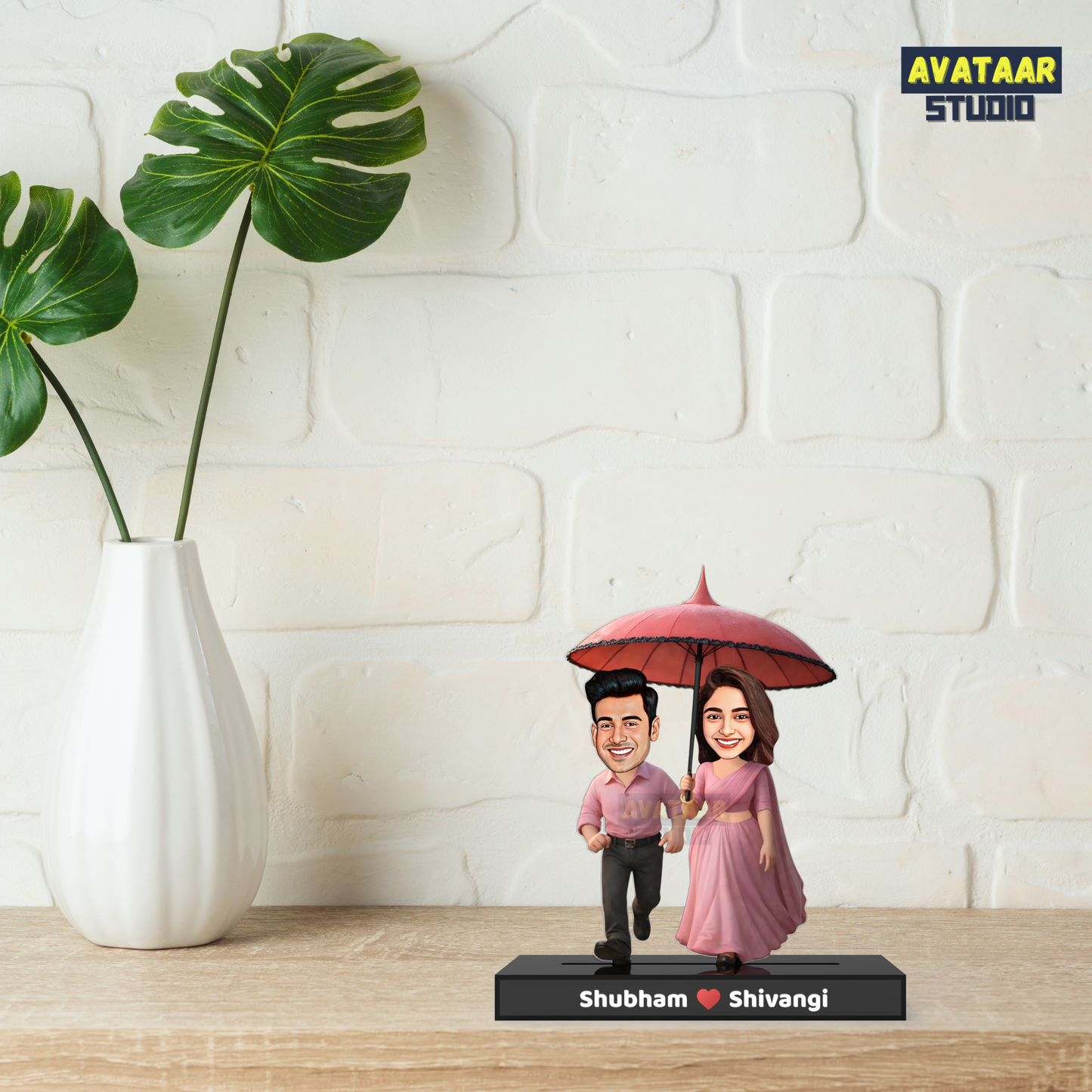 Romantic Couple Avataar Stand – Personalized Acrylic Gift with Umbrella Scene