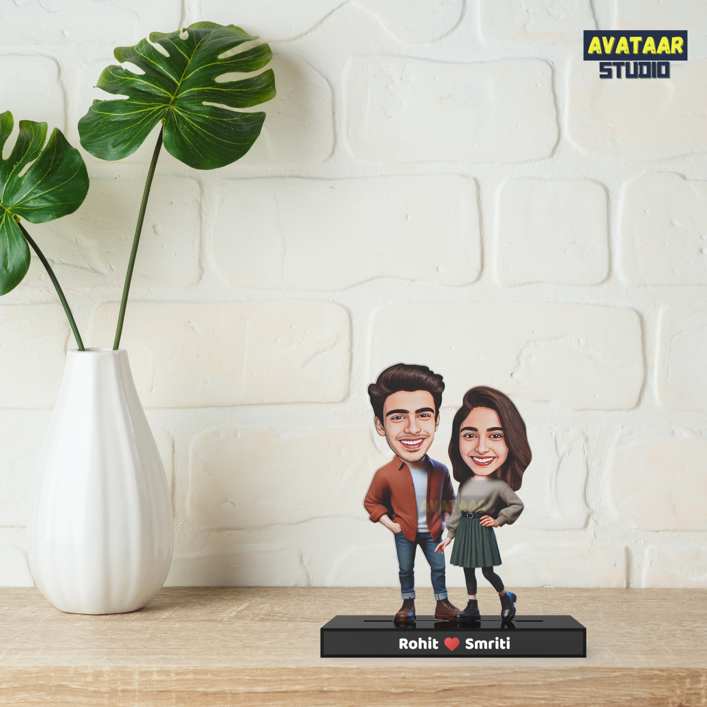 Personalized Couple Avataar Stand – Custom Acrylic Stand with Names