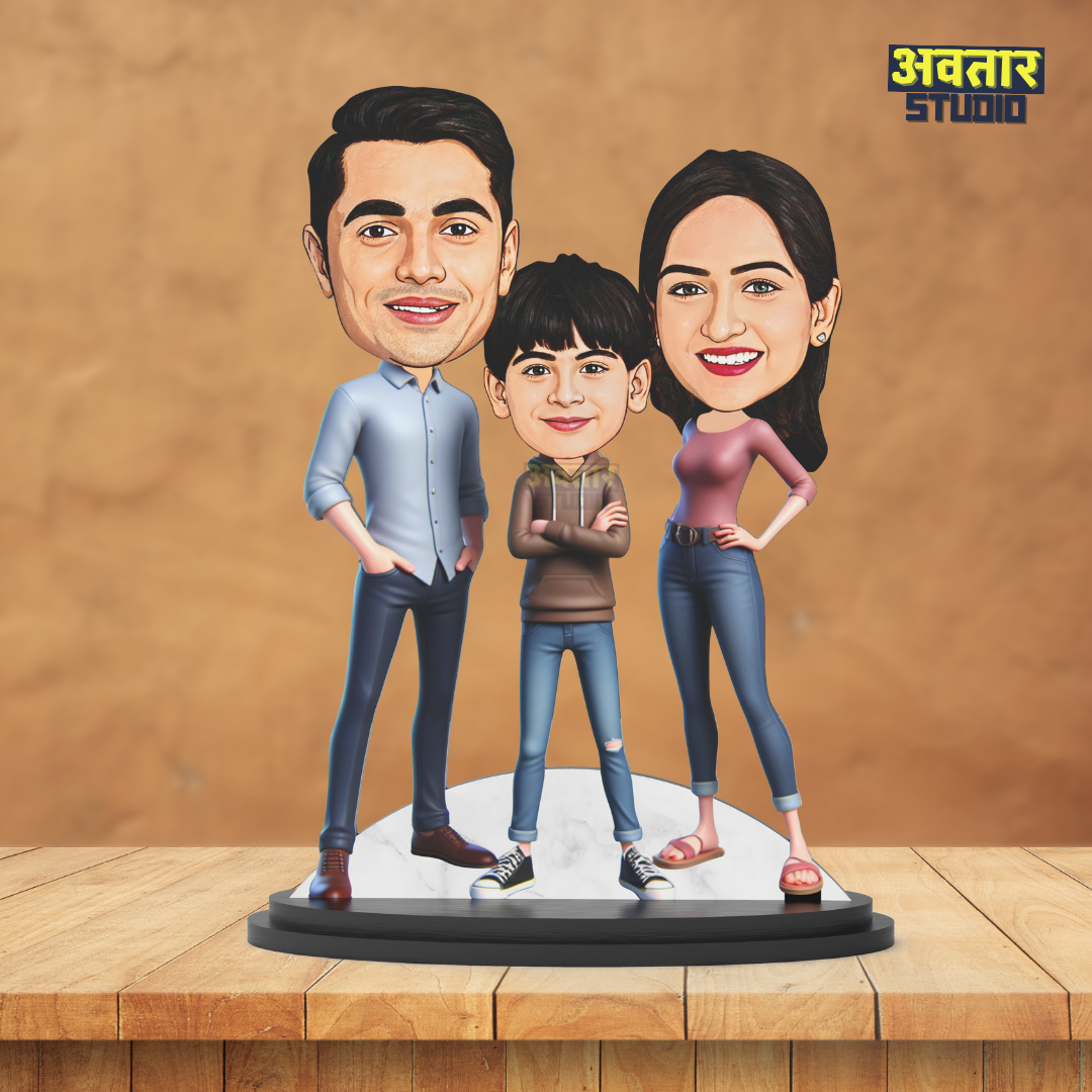 Avatar Studio Personalized Gift for Husband, Wife, Kids, Sister, Brother Character Caricature Photo Frame Unique Design Customized Gift for Friends & Family (Family of Three - 2)