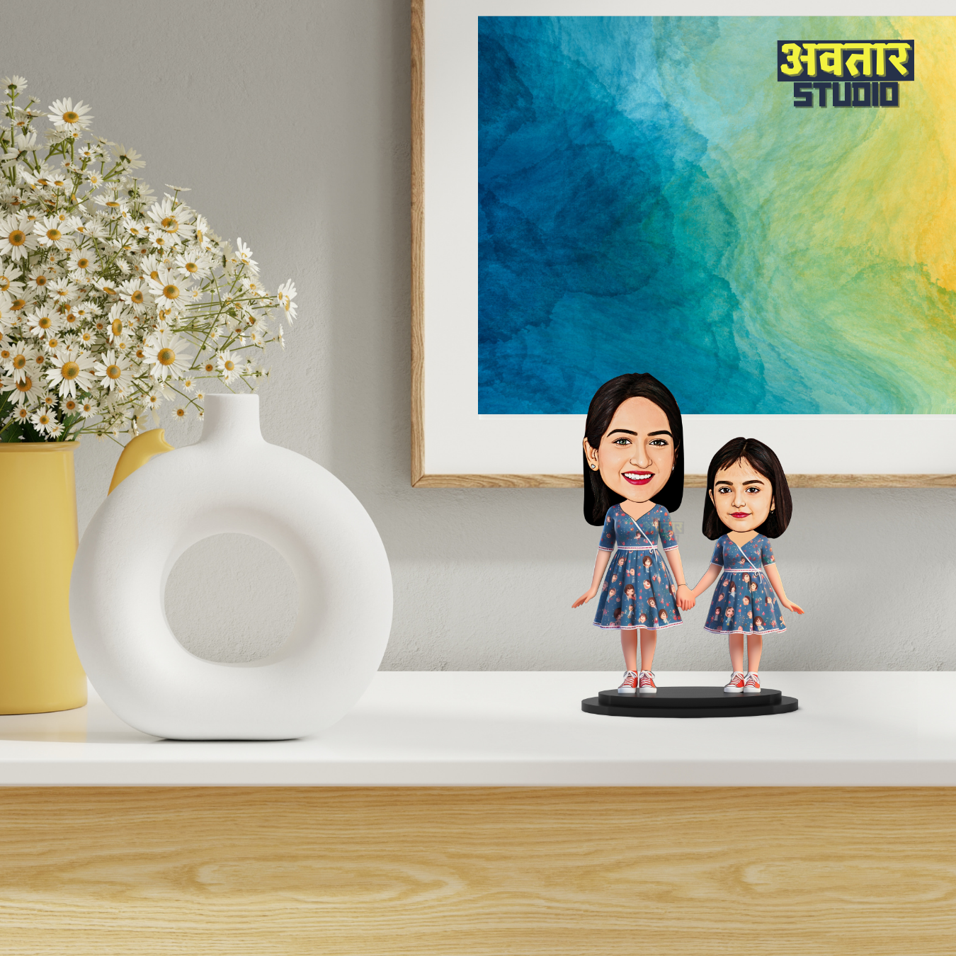 Avatar Studio Personalized Gift for Wife, Husband, Girlfriend, Boyfriend, Friends Character Caricature Photo Frame Unique Design Customized Gift for Friends & Family (Mother Daughter Twinning - 1)