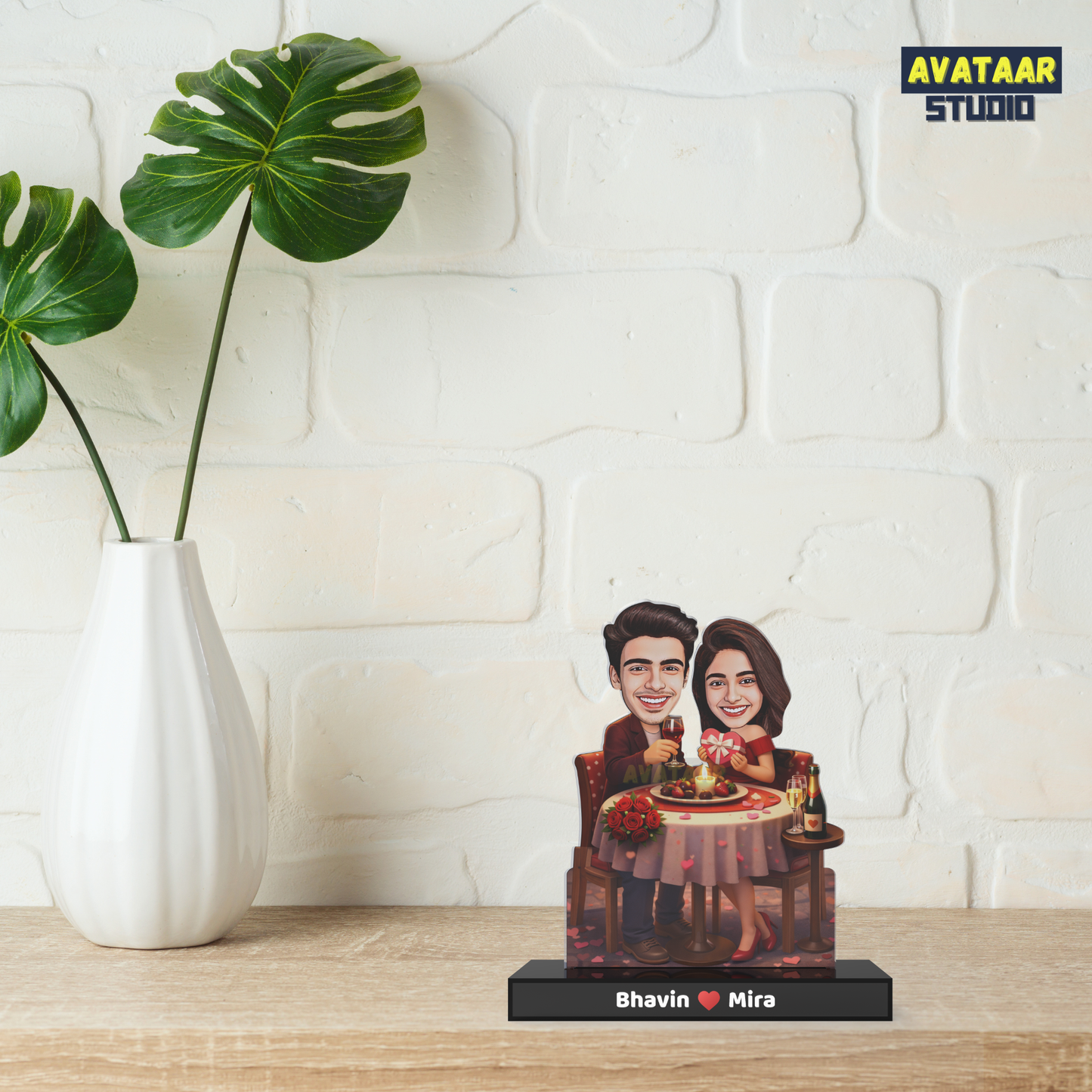 Romantic Dinner Couple Avataar Stand – Personalized Premium Acrylic Gift with Name