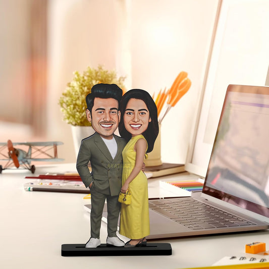 Avataar Stand Personalized Gift for Husband, Wife, Boyfriend, Girlfriend Character Caricature Photo Frame Unique Design Customized Gift for Friends & Family Return Gift (Couple 7)