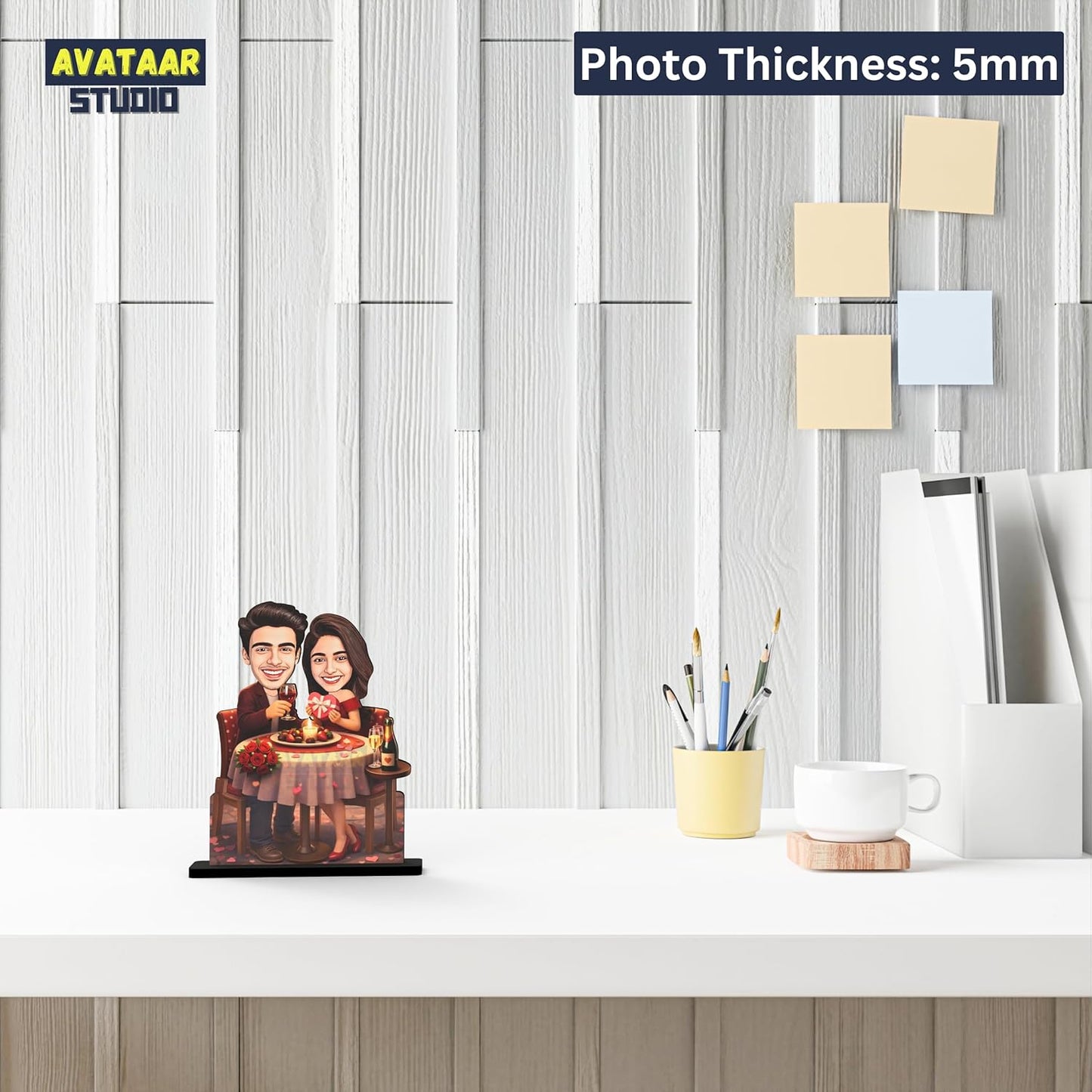 Avataar Stand Personalized Gift for Husband, Wife, Boyfriend, Girlfriend Character Caricature Photo Frame Unique Design Customized Gift for Friends & Family Return Gift (Couple 9)