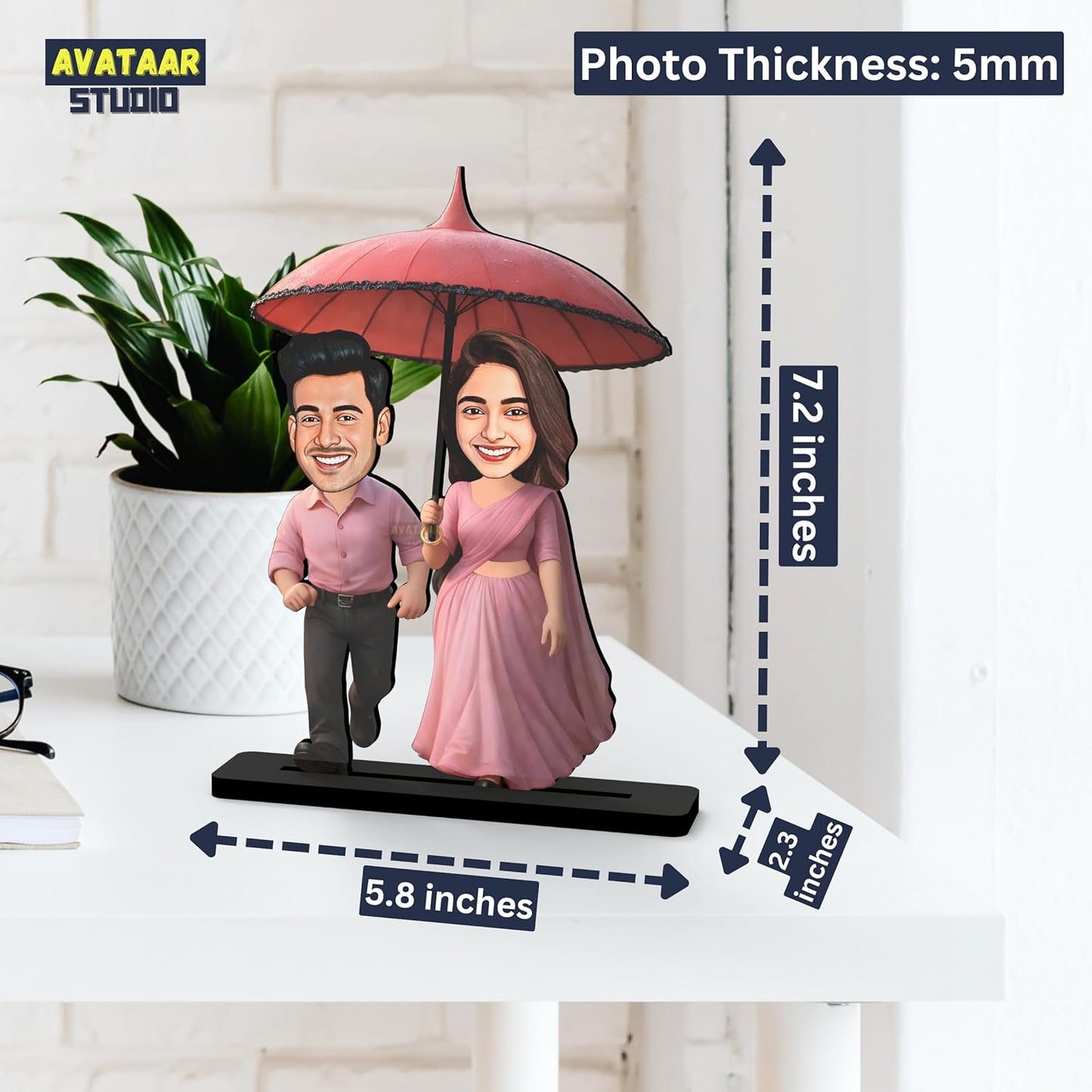 Avataar Stand Personalized Gift for Husband, Wife, Boyfriend, Girlfriend Character Caricature Photo Frame Unique Design Customized Gift for Friends & Family Return Gift (Couple 8)