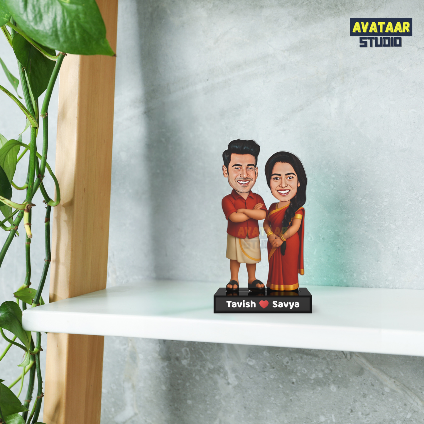 Traditional Custom South Indian Couple Avatar – Acrylic Stand Gift for Wedding & Anniversary
