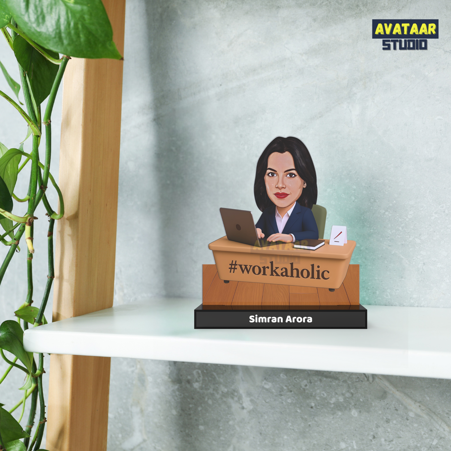 Personalized Office Avataar Stand – Custom Work Desk Acrylic Stand with Name (Female)