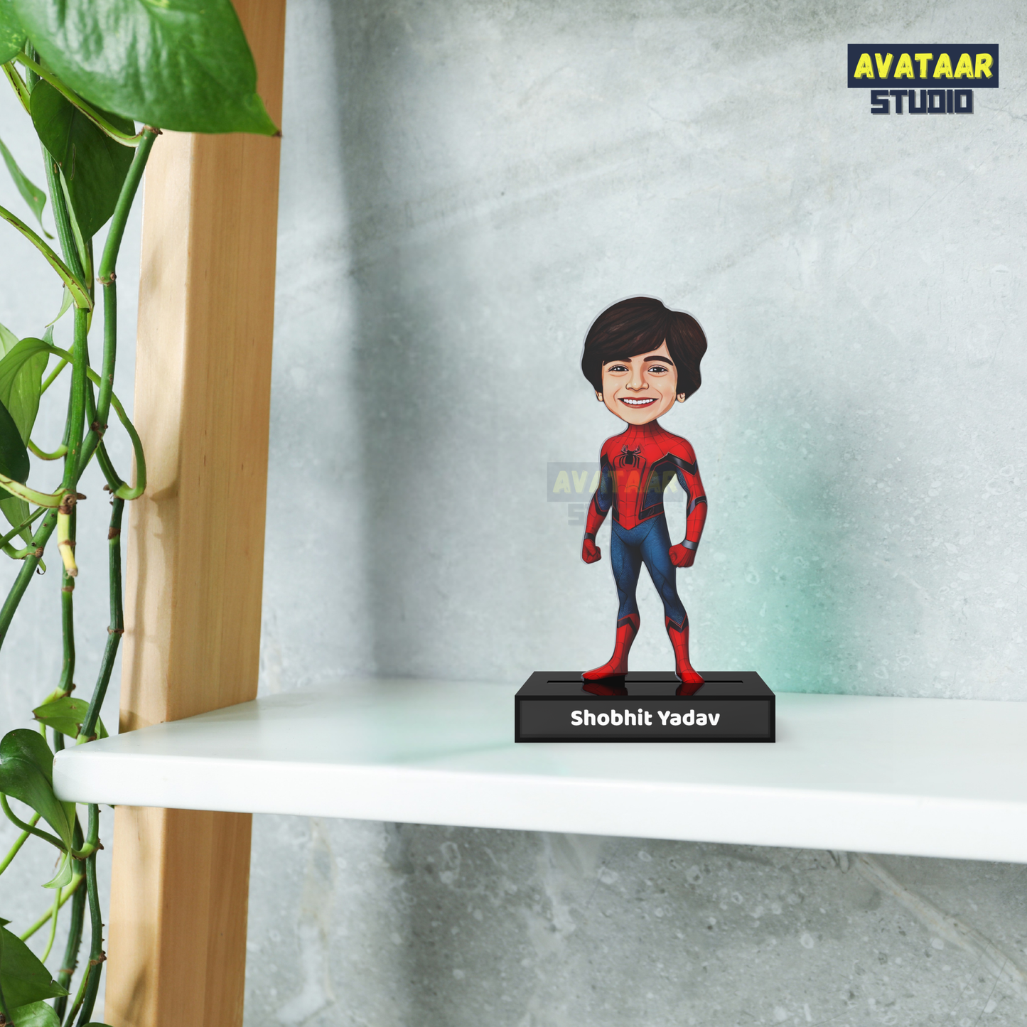 Personalized Kids Superhero (Spiderman) Avataar Stand – Custom Acrylic Hero Stand with Name