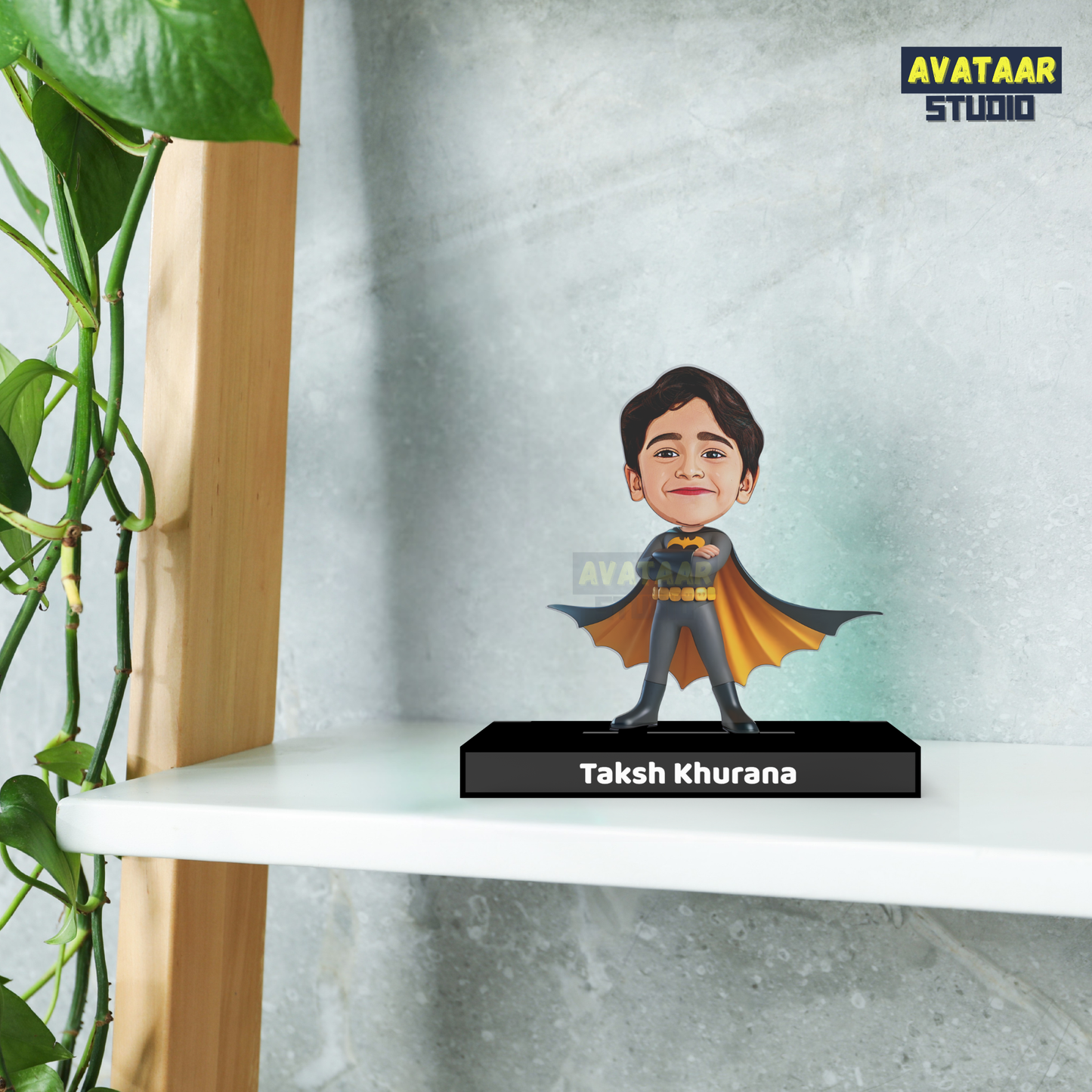 Personalized Kids Superhero (Batman) Avataar Stand – Custom Acrylic Hero Stand with Name