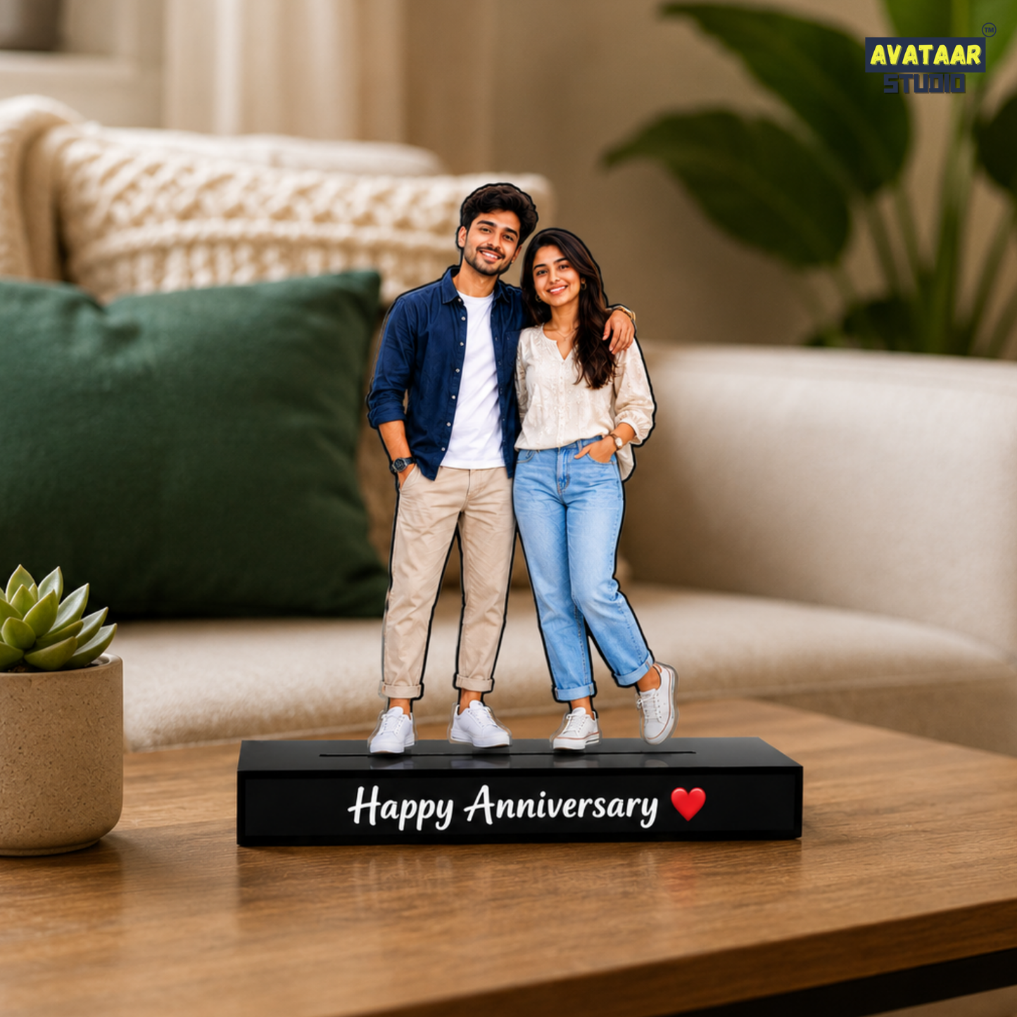 SnapStand Personalised 3D Avatar Standee Photo Frame, MDF & Acrylic, Custom Mini Figure for Couple, Anniversary, Birthday, Wedding Gifts (COUPLE, 7 INCHES)
