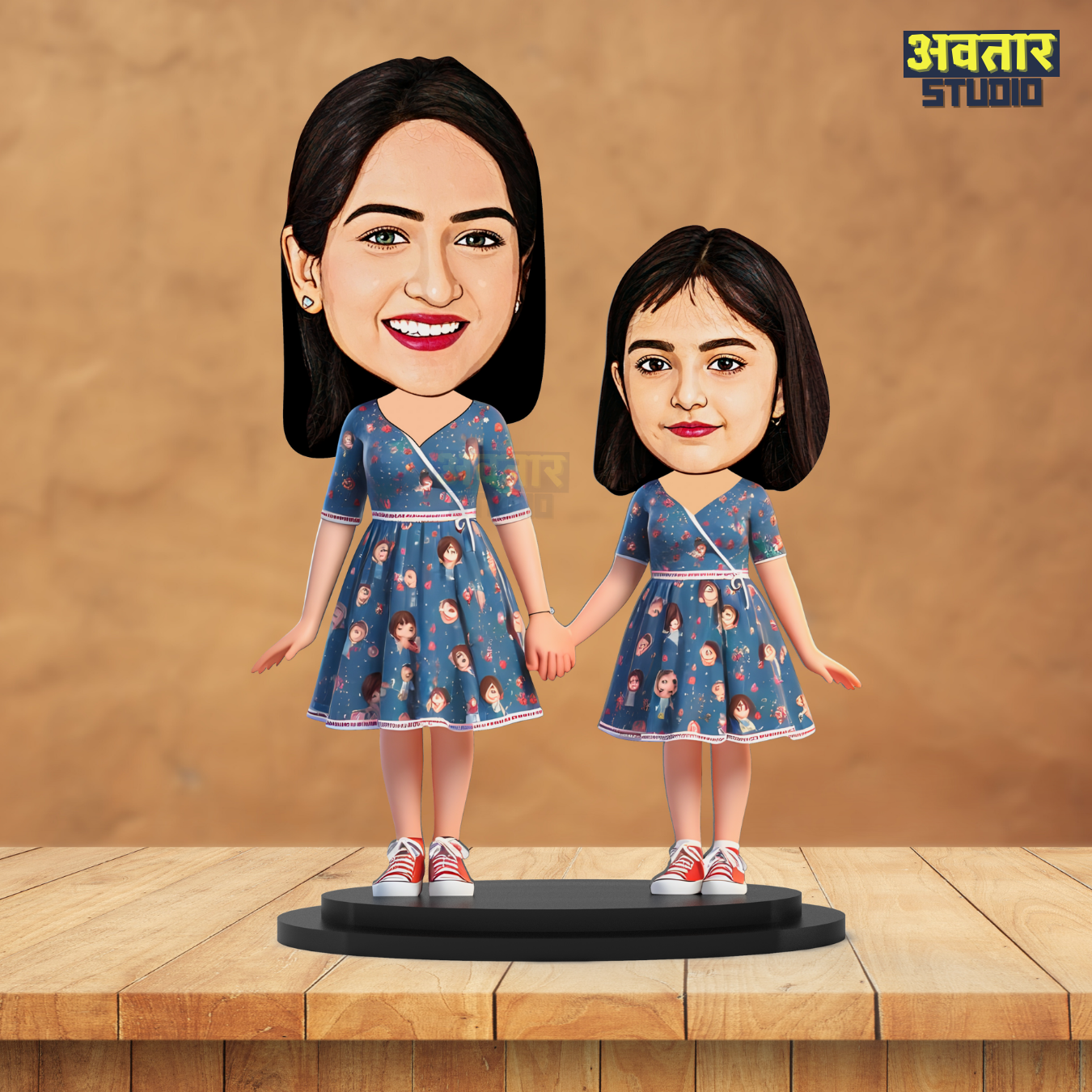 Avatar Studio Personalized Gift for Wife, Husband, Girlfriend, Boyfriend, Friends Character Caricature Photo Frame Unique Design Customized Gift for Friends & Family (Mother Daughter Twinning - 1)