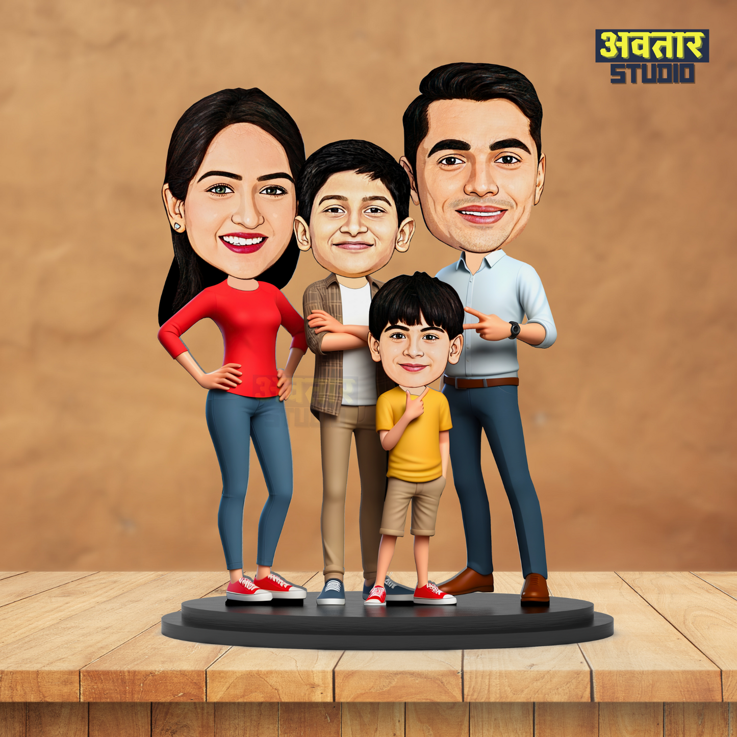 Avatar Studio Personalized Gift for Husband, Wife, Kids, Sister, Brother Character Caricature Photo Frame Unique Design Customized Gift for Friends & Family (Family of Four - 2)