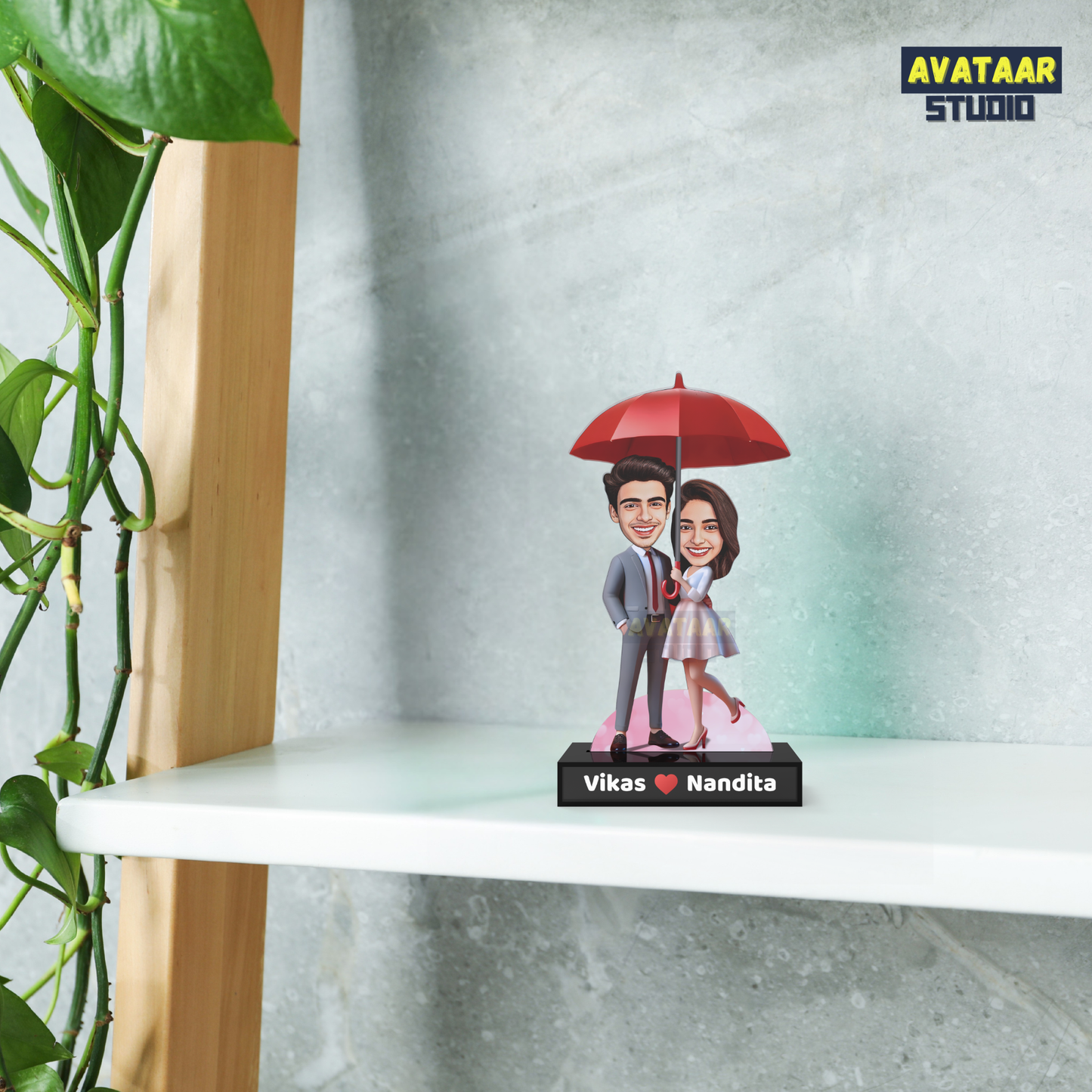 Custom Couple Avatar Stand with Name – Umbrella Love Theme Acrylic Stand