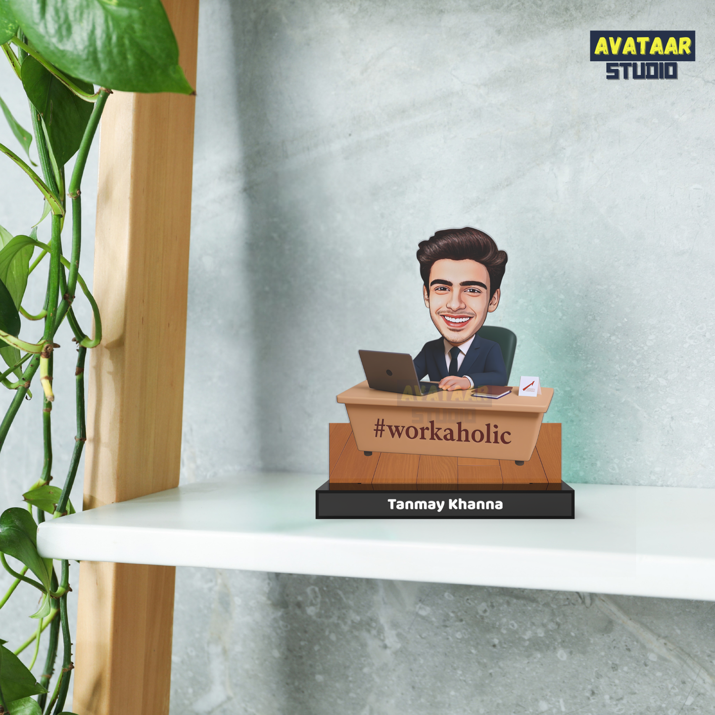 Personalized Office Avataar Stand – Custom Work Desk Acrylic Stand with Name (Male)