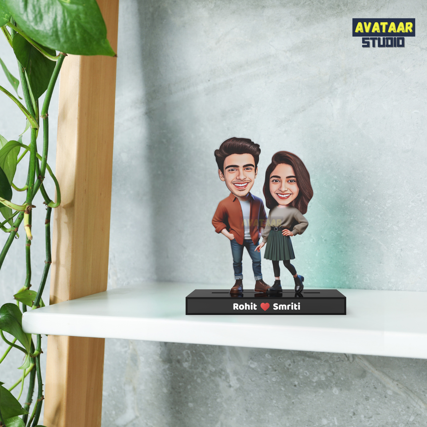 Personalized Couple Avataar Stand – Custom Acrylic Stand with Names