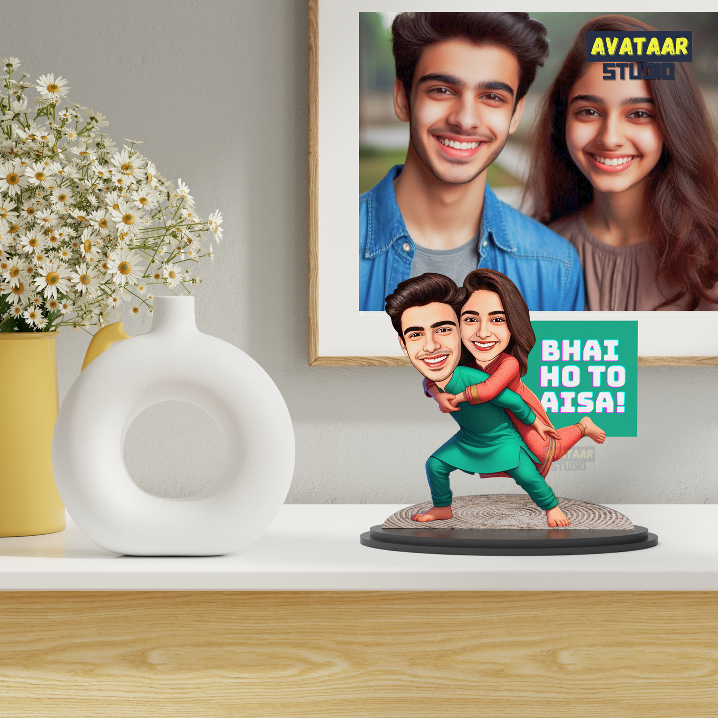 Avatar Studio Personalized Gift for Brother, Sister, Friends Character Caricature Photo Frame Unique Design Customized Gift for Bhai Dooj & Rakshabandhan (BRO SIS - 4)