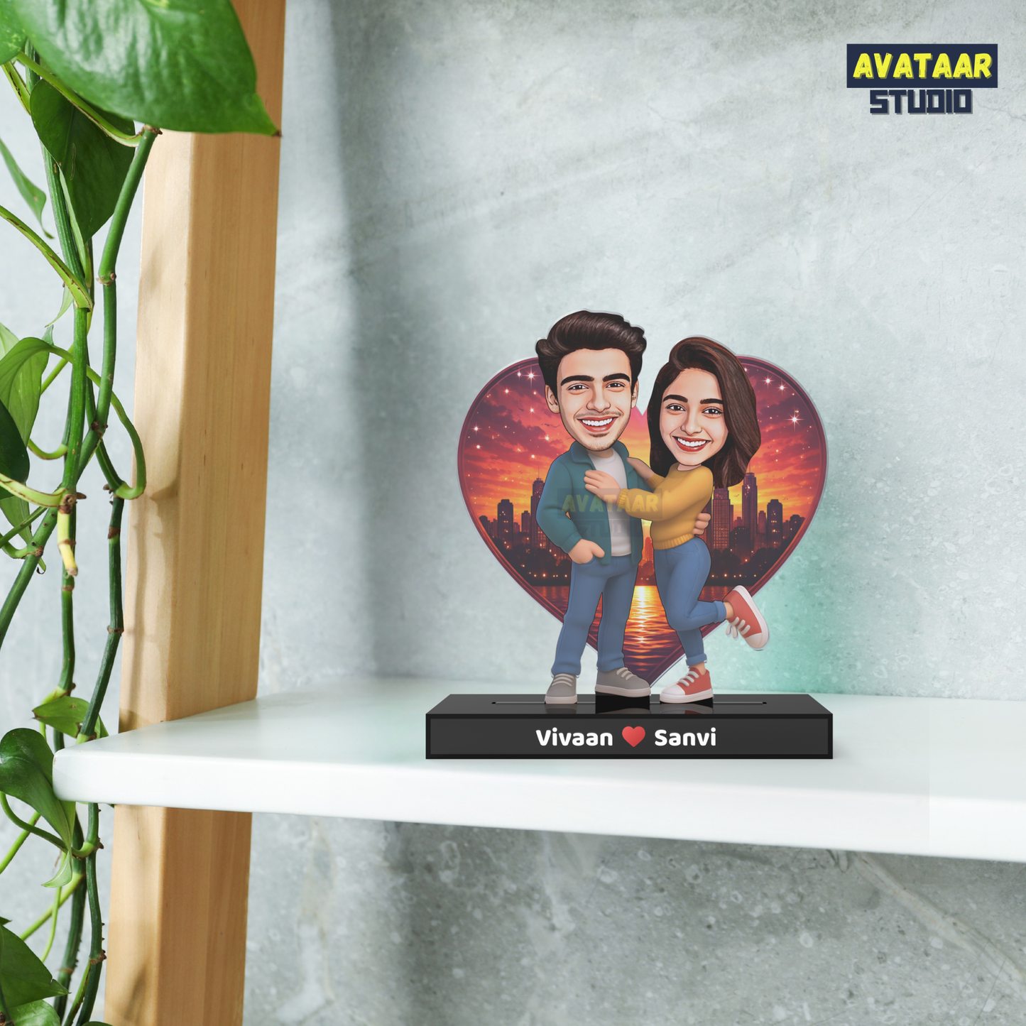 Personalized Couple Avataar Stand – Custom Acrylic Gift for Husband Wife Boyfriend Girlfriend