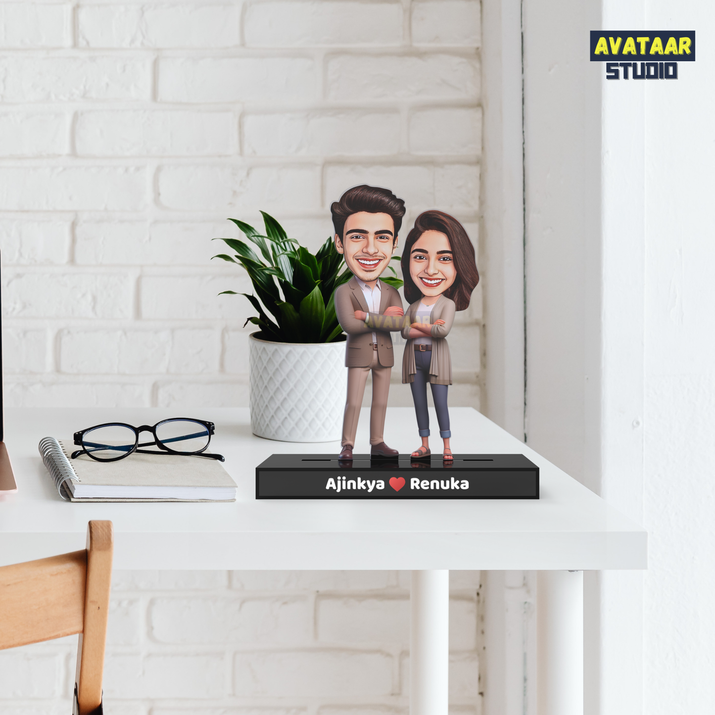 Personalized Couple Avataar Stand – Custom Acrylic Stand with Name