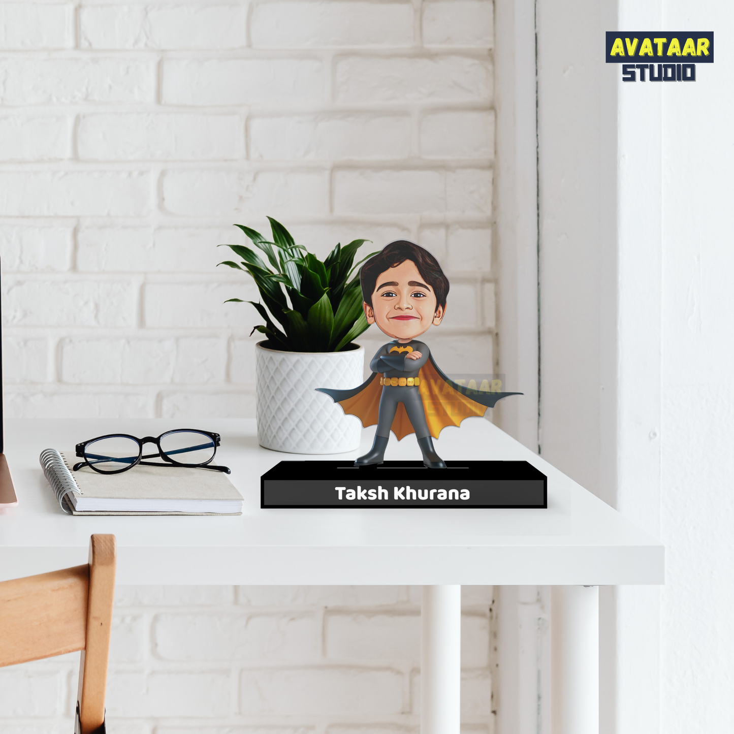 Personalized Kids Superhero (Batman) Avataar Stand – Custom Acrylic Hero Stand with Name