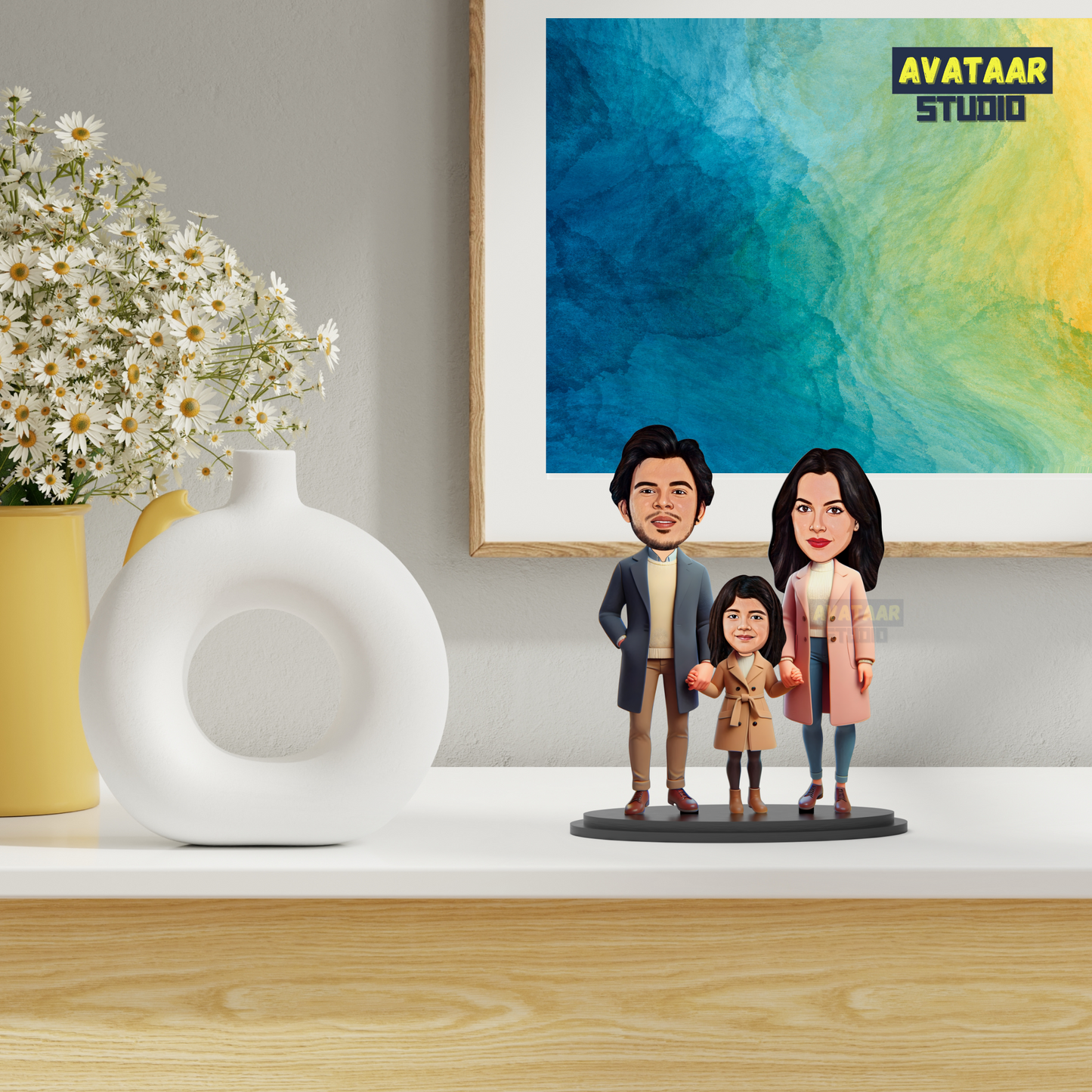 Avatar Studio Personalized Gift for Husband, Wife, Kids, Sister, Brother Character Caricature Photo Frame Unique Design Customized Gift for Friends & Family (Family of Three - 3)