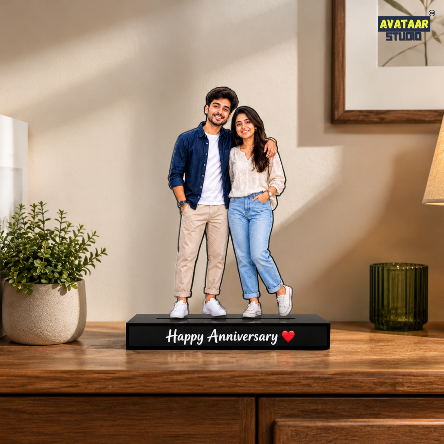 SnapStand Personalised 3D Avatar Standee Photo Frame, MDF & Acrylic, Custom Mini Figure for Couple, Anniversary, Birthday, Wedding Gifts (COUPLE, 7 INCHES)
