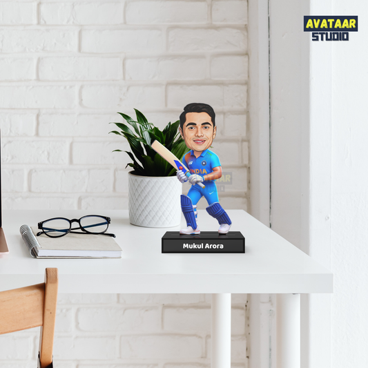 Personalized New Cricket Batsman Caricature Stand – Custom Acrylic Avatar with Name