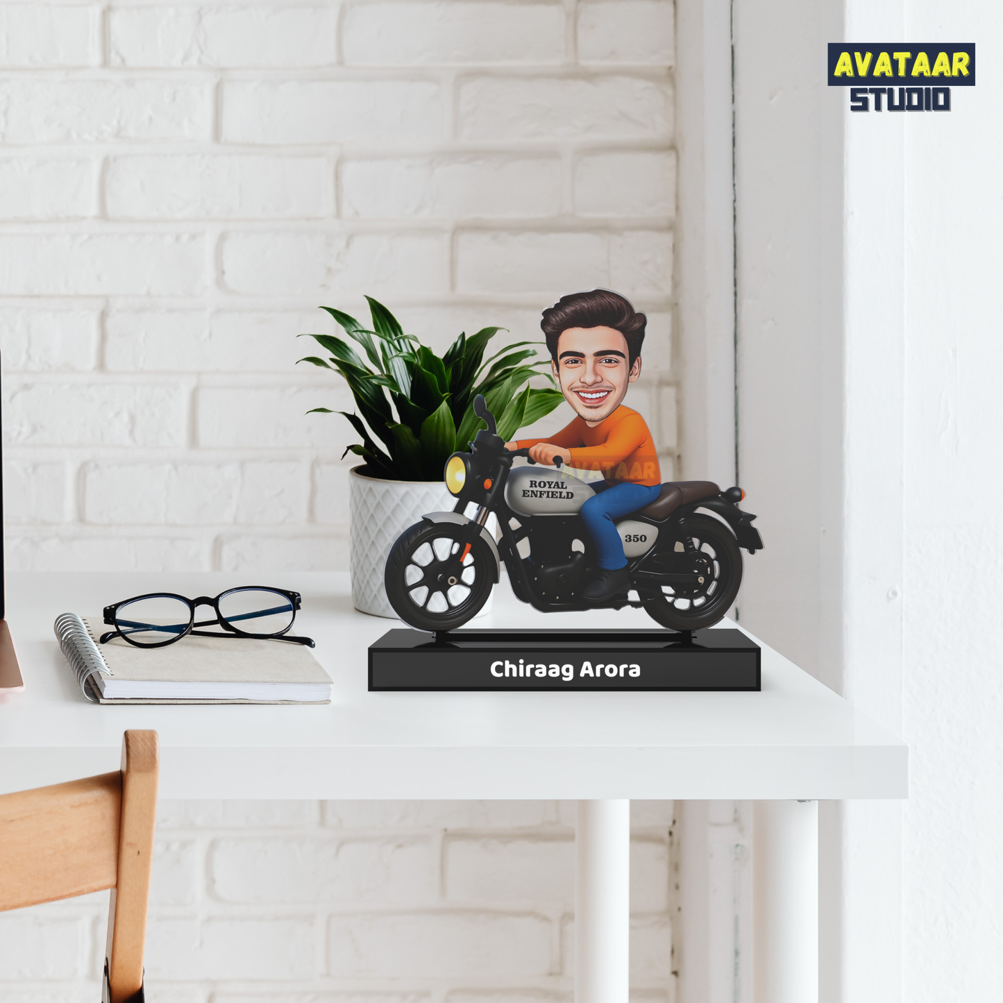 Royal Motorcycle Rider Avatar Stand – Personalized Acrylic Biker Display with Name