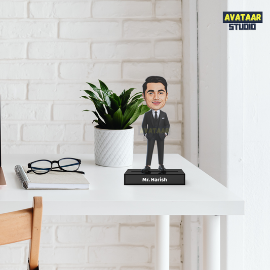 Avatar Studio Personalized Man In Suit Caricature Stand – Custom Acrylic Avatar with Name
