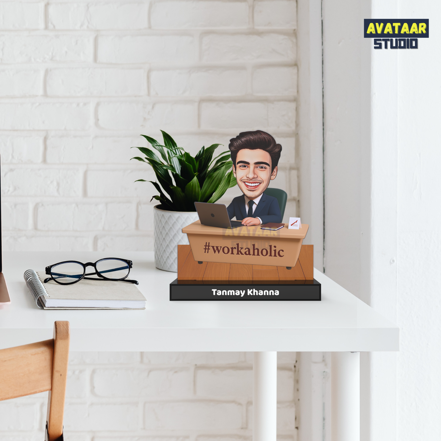 Personalized Office Avataar Stand – Custom Work Desk Acrylic Stand with Name (Male)