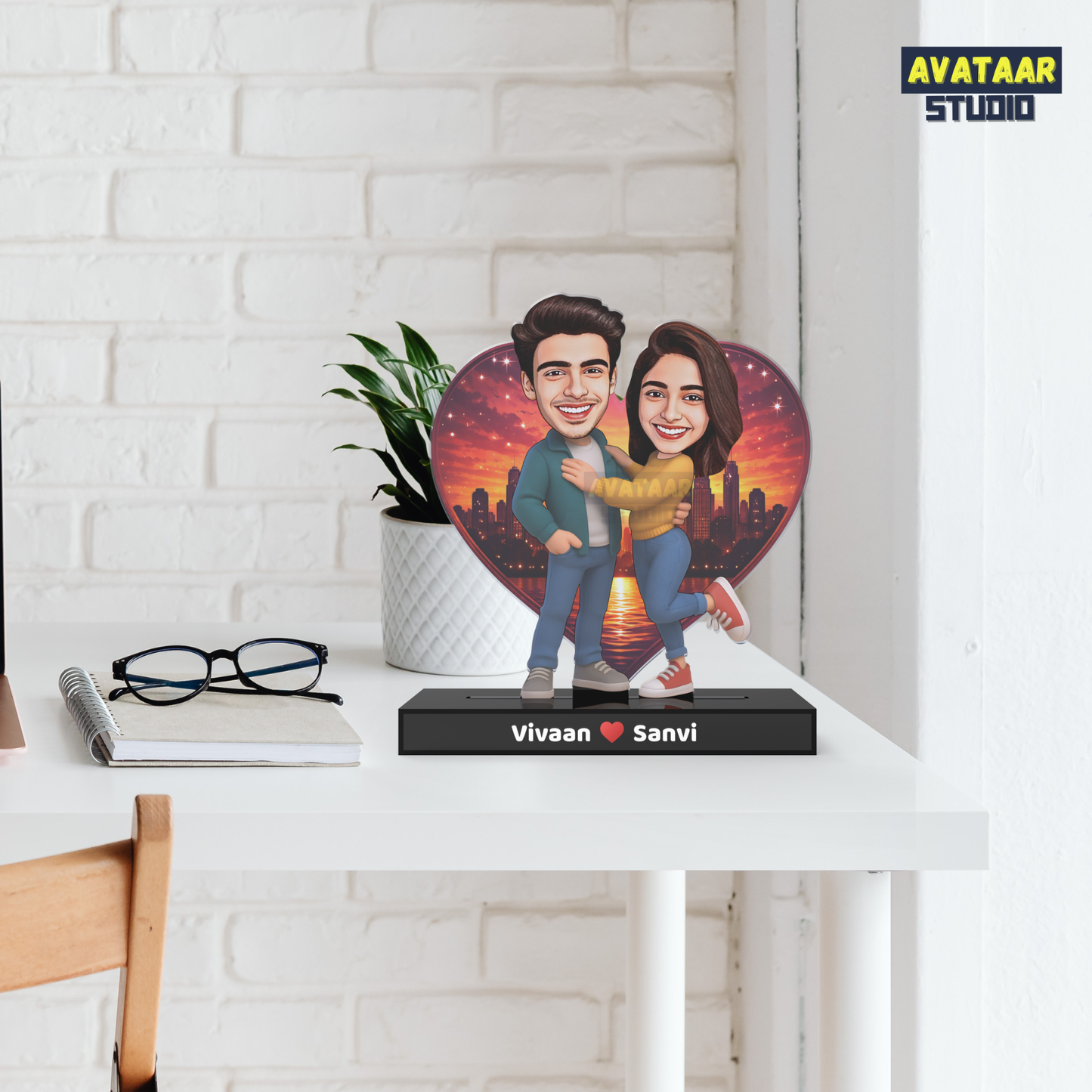 Personalized Couple Avataar Stand – Custom Acrylic Gift for Husband Wife Boyfriend Girlfriend