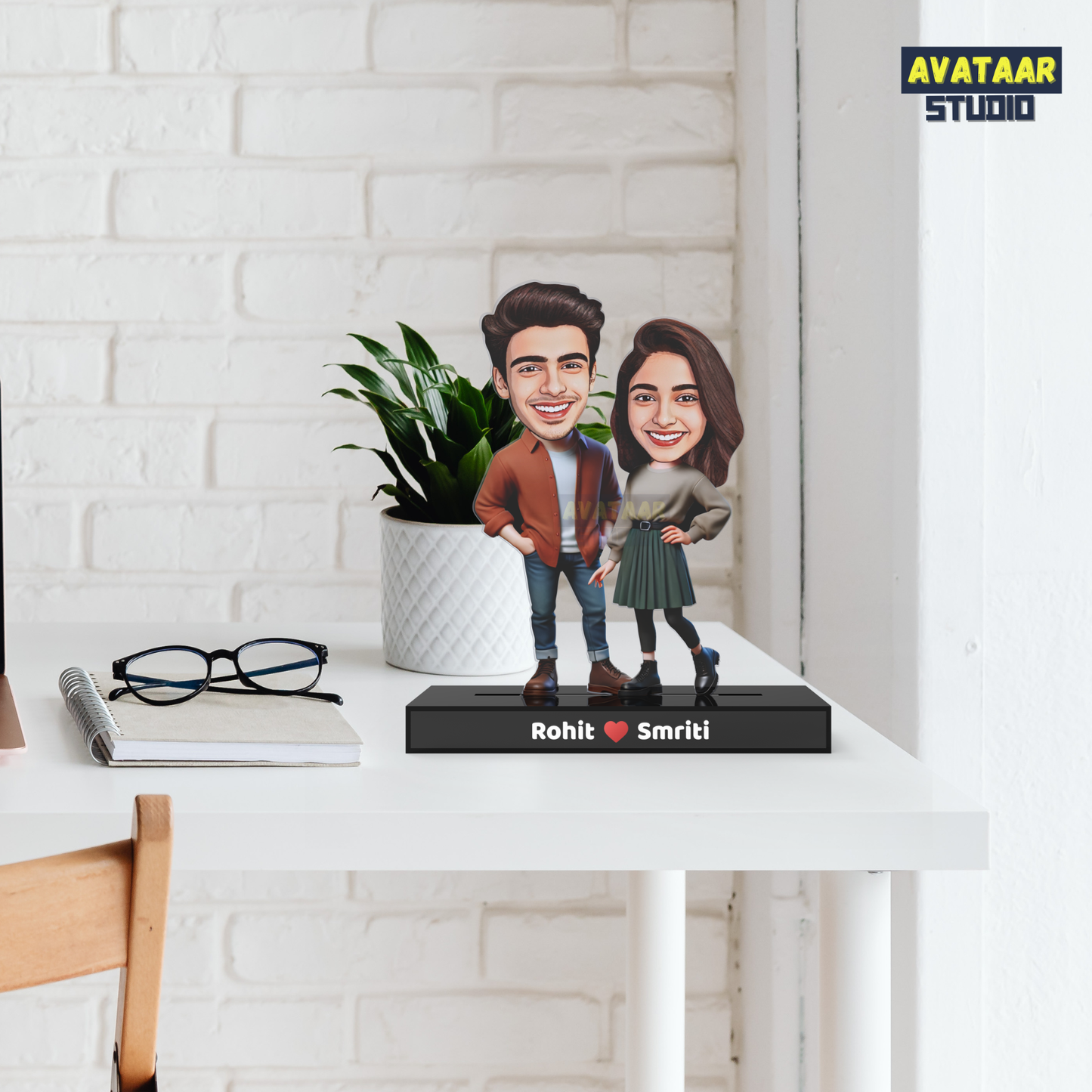 Personalized Couple Avataar Stand – Custom Acrylic Stand with Names