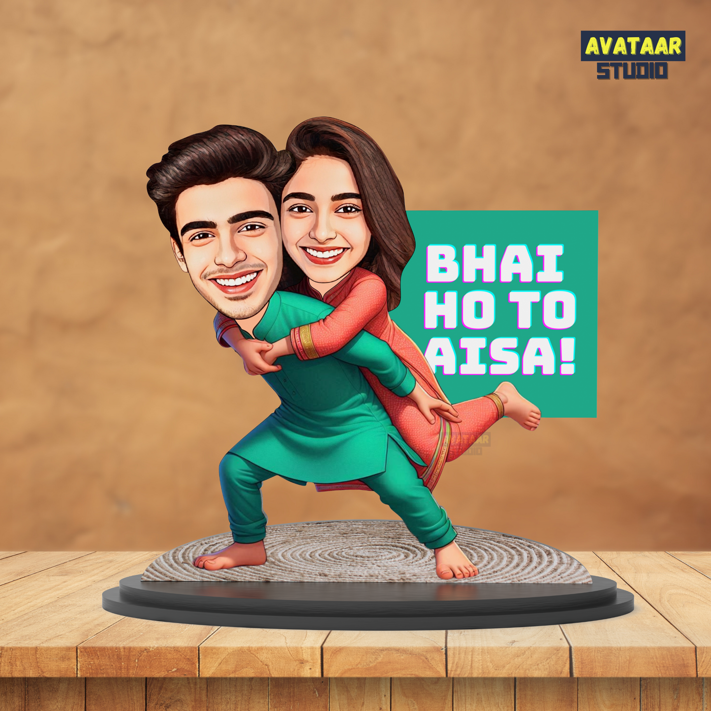 Avatar Studio Personalized Gift for Brother, Sister, Friends Character Caricature Photo Frame Unique Design Customized Gift for Bhai Dooj & Rakshabandhan (BRO SIS - 4)