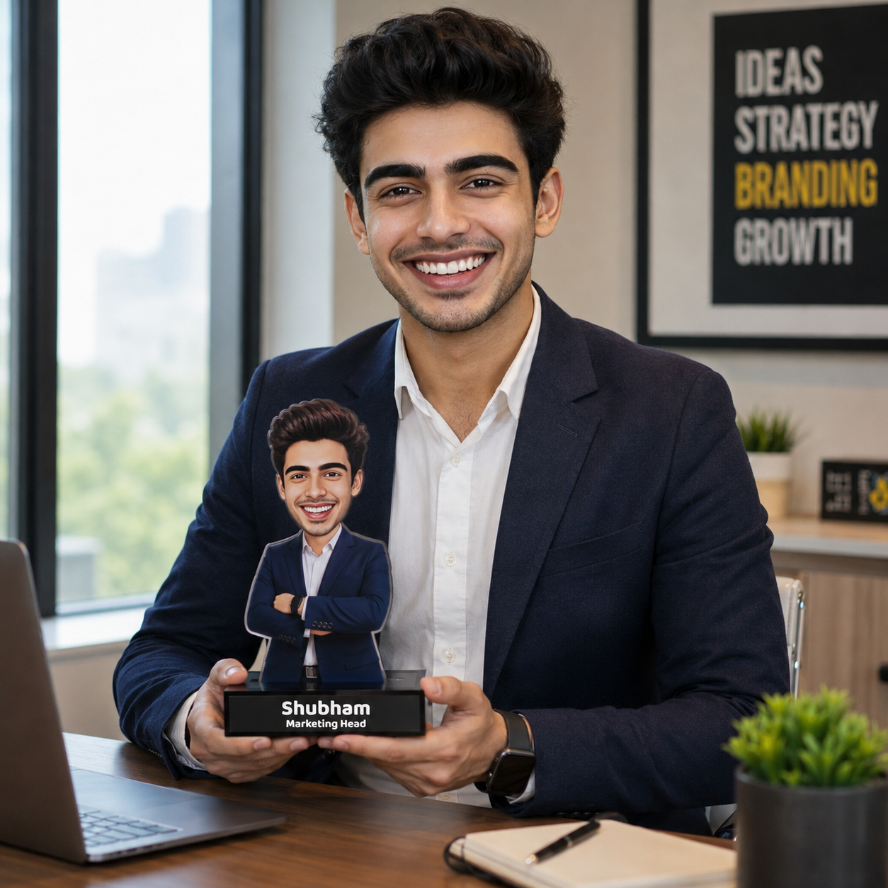 Personalized Male Professional Avataar Stand – Custom Office Acrylic Stand with Name & Designation