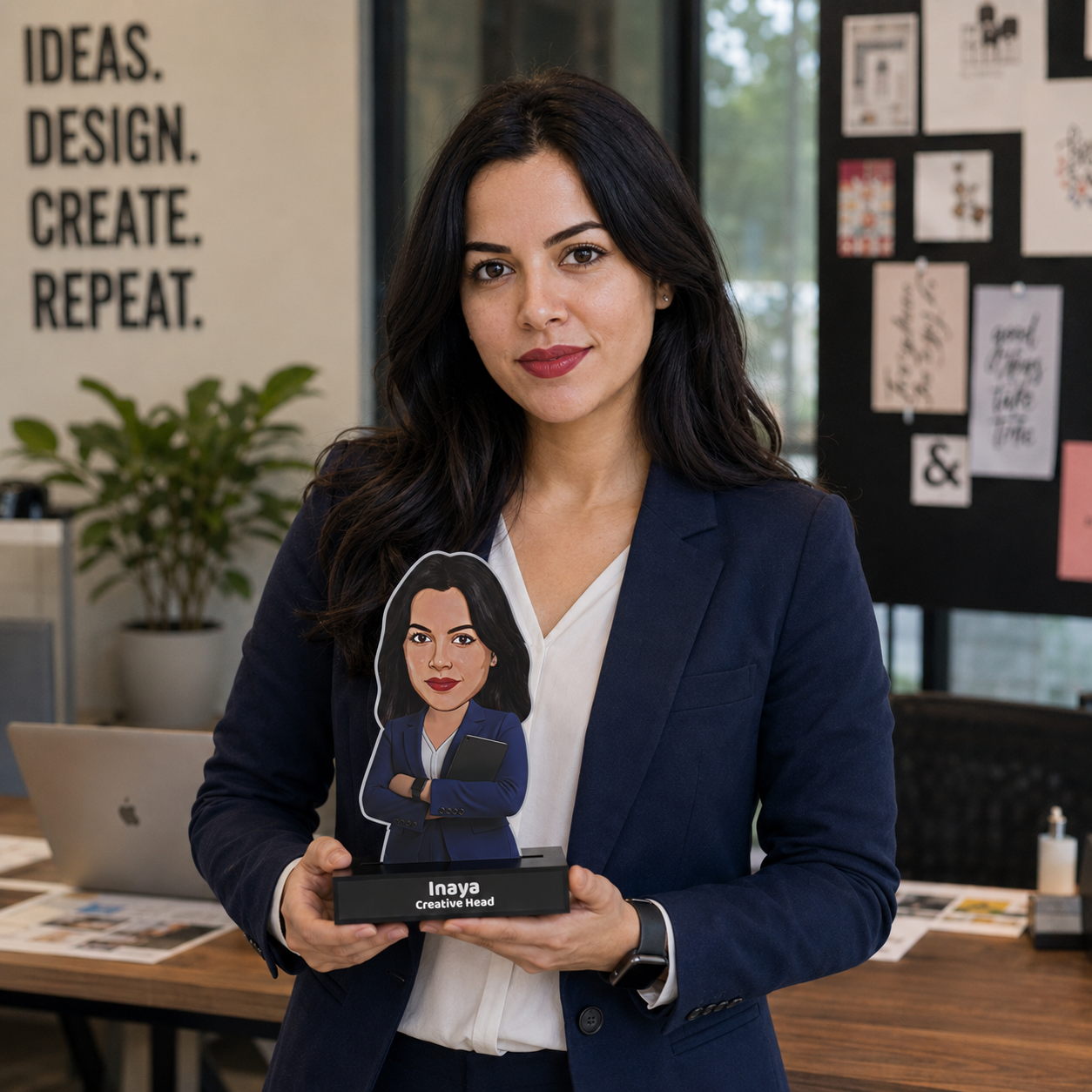 Personalized Female Professional Avataar Stand – Custom Office Acrylic Stand with Name & Designation