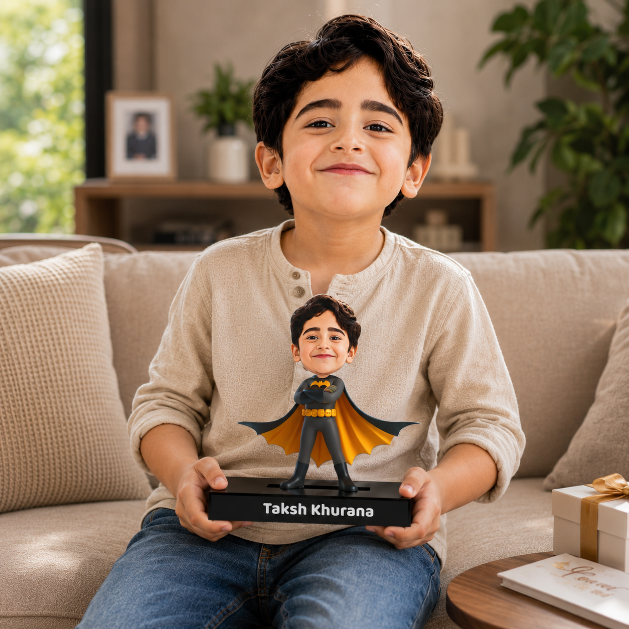 Personalized Kids Superhero (Batman) Avataar Stand – Custom Acrylic Hero Stand with Name