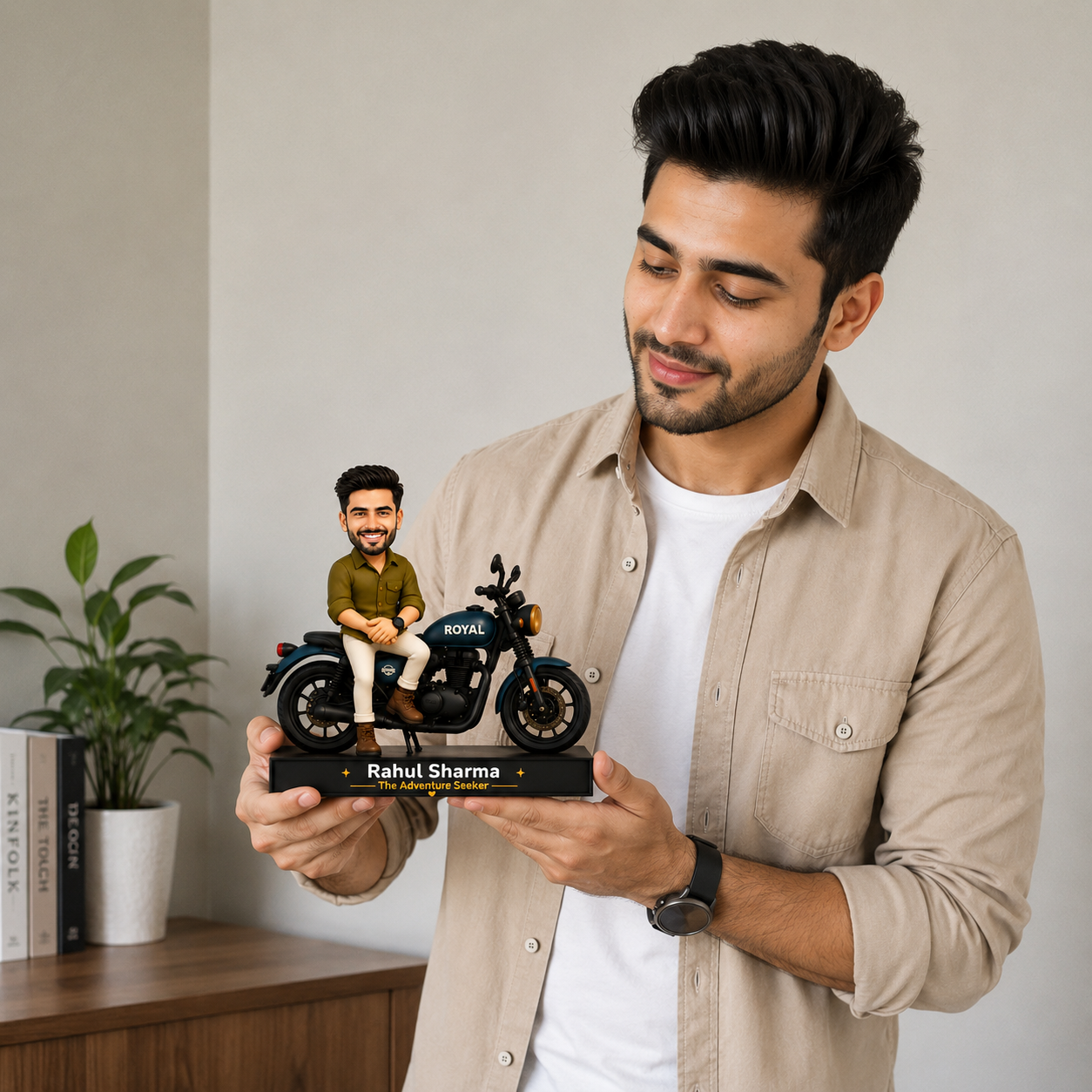 Classic Motorcycle Rider Avataar Stand – Personalized Acrylic Biker Display with Name