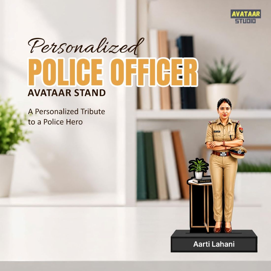 Personalized Lady Inspector Avataar Stand with Name, Custom Photo Caricature Standee, Police Officer Desk Decor, Personalized Gift for Police Officers, IPS Aspirants & Law Enforcement Professionals (POLICE OFFICER, 7 INCHES)